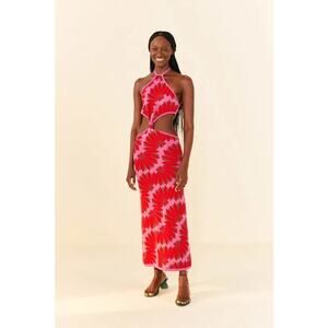 FARM Rio Copacabana Knit Maxi Dress Pink Red Cutout Halter XL NWT